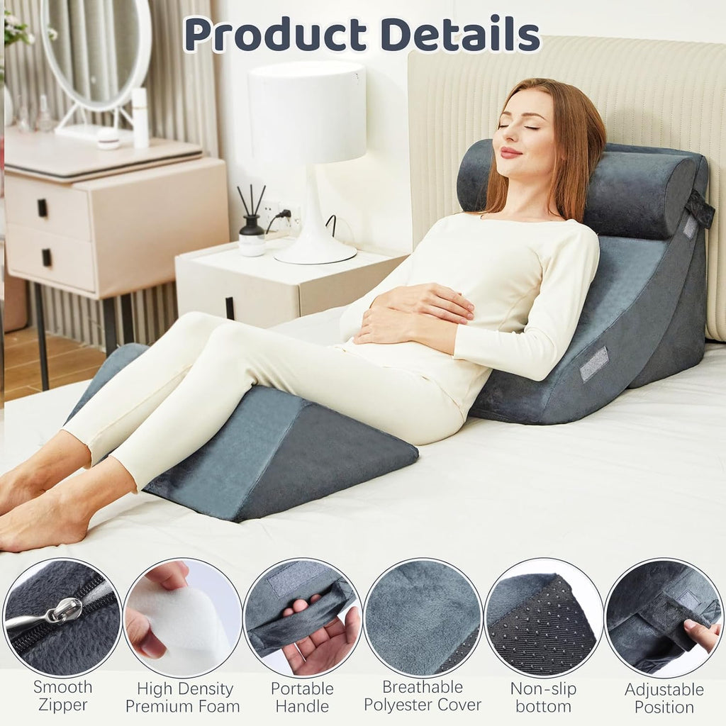 PIASHJOY 4pcs Bed Wedge Pillow for Sleeping, Wedge Pillow for Acid Reflux Relief, Post Surgery Recovery of Body Back and Leg Pain, Pill…