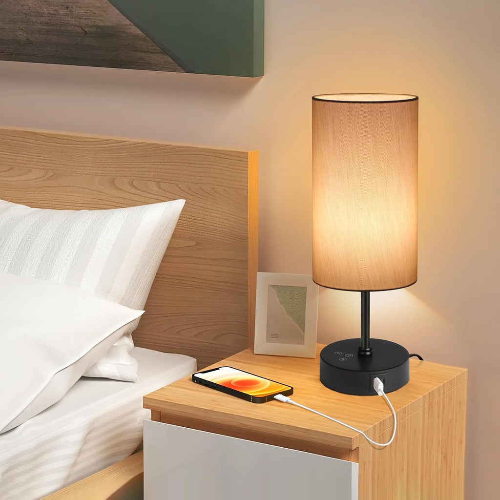 Unicozin Table Lamp for Bedroom, 3 Color Temperatures, 7 RGB Colors, Adjustable Brightness, Dual USB Charging Ports, Ambience Nightstand…