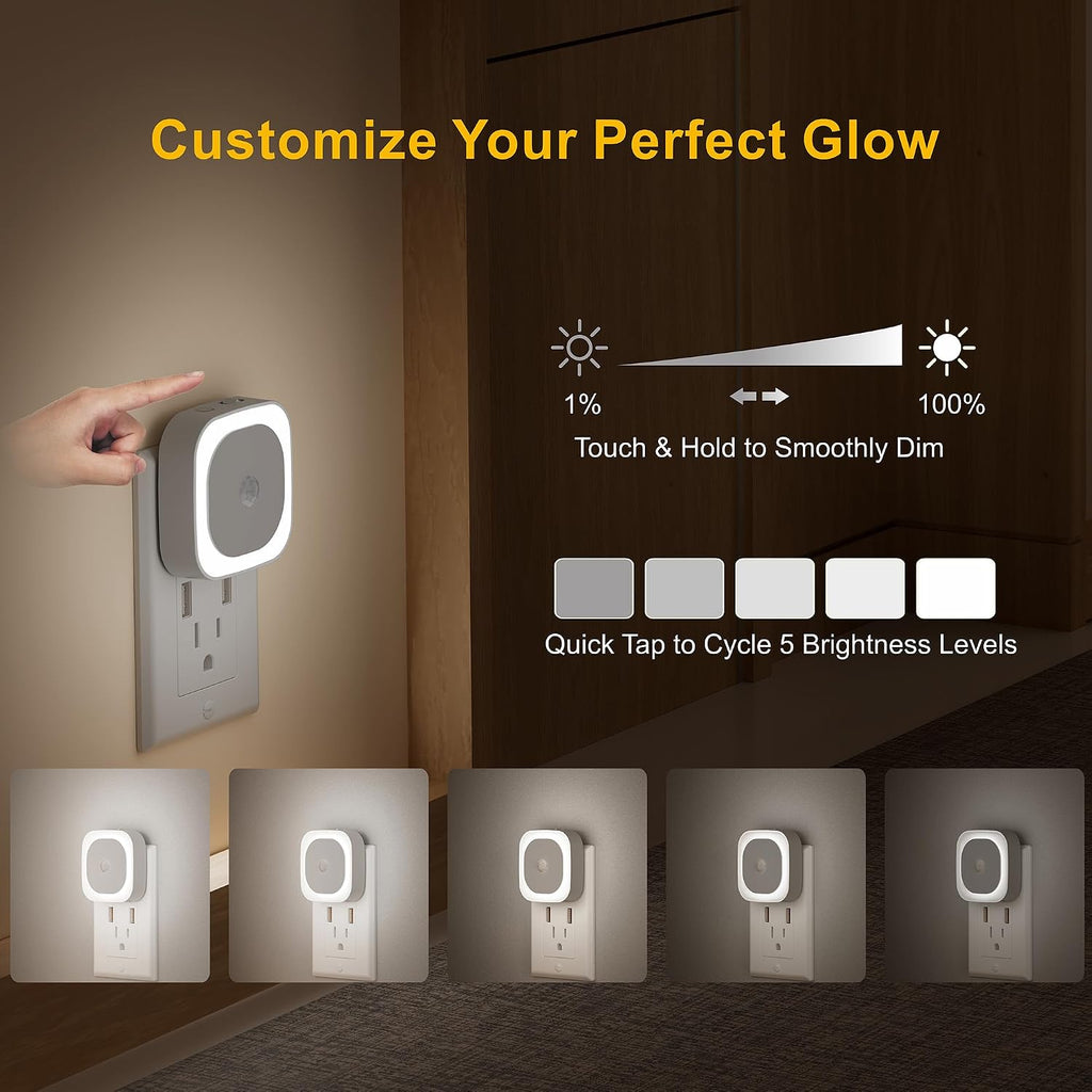 YUNLEX 2 Pack Plug in Night Light with Motion Sensor & Dusk to Dawn Sensor, 3 Sensor Modes, Night Lights Plug into Wall, Auto ON/Off…