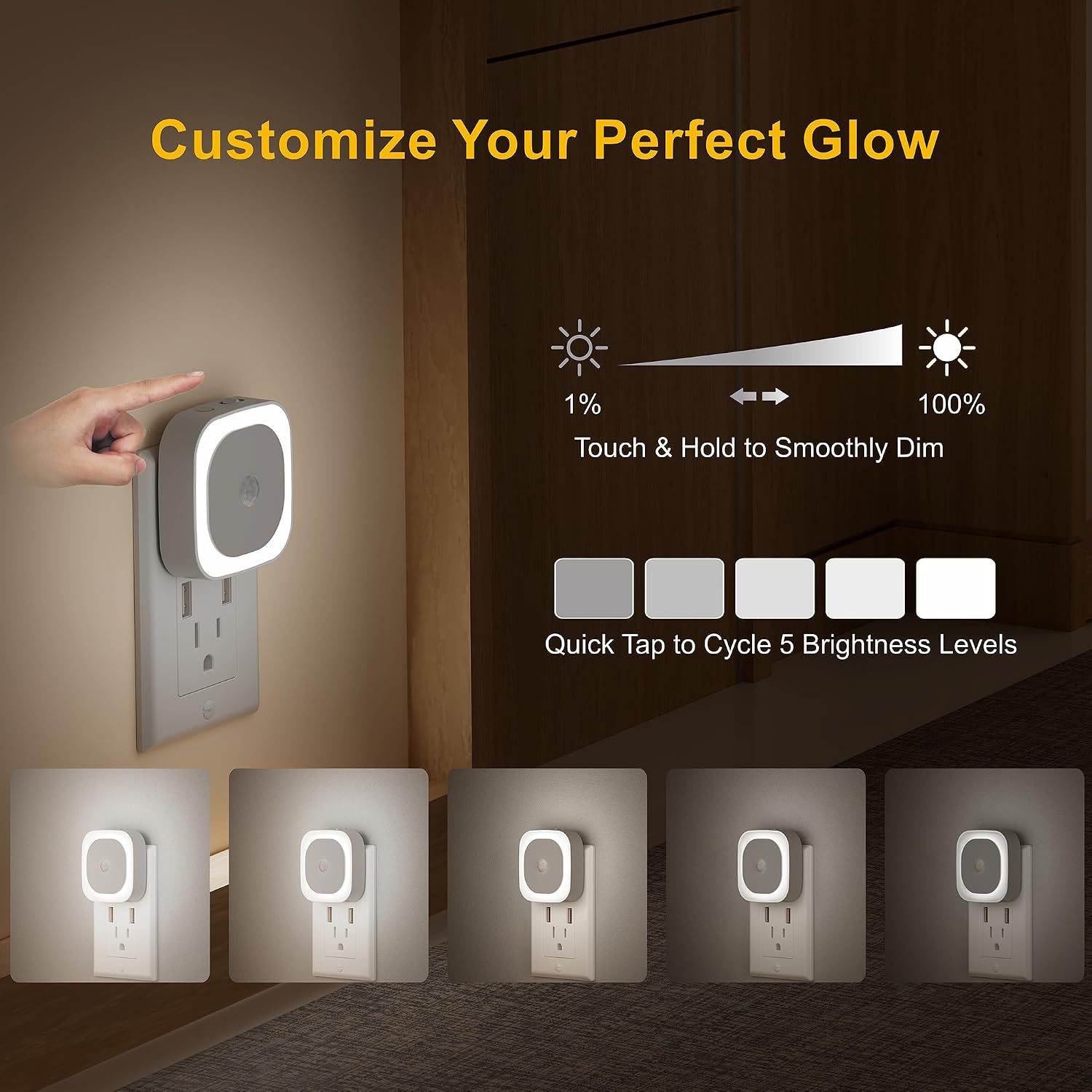 YUNLEX 2 Pack Plug in Night Light with Motion Sensor & Dusk to Dawn Sensor, 3 Sensor Modes, Night Lights Plug into Wall, Auto ON/Off…