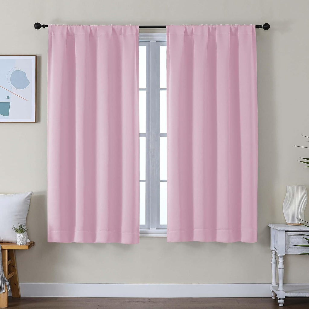 Simplebrand Ava Pink Short Blackout Curtains for Bedroom 54 Inches Long 2 Panels Set, Solid Thermal Insulated, Energy Saving Window Treatme…