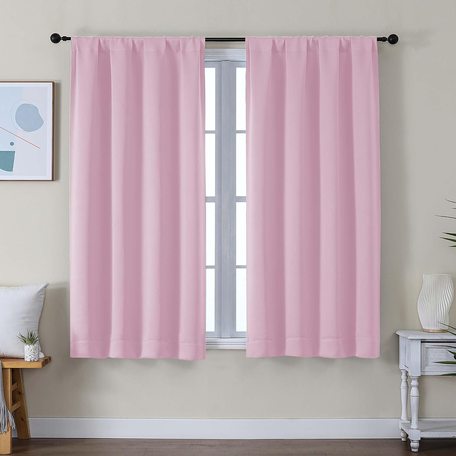 Simplebrand Ava Pink Short Blackout Curtains for Bedroom 54 Inches Long 2 Panels Set, Solid Thermal Insulated, Energy Saving Window Treatme…