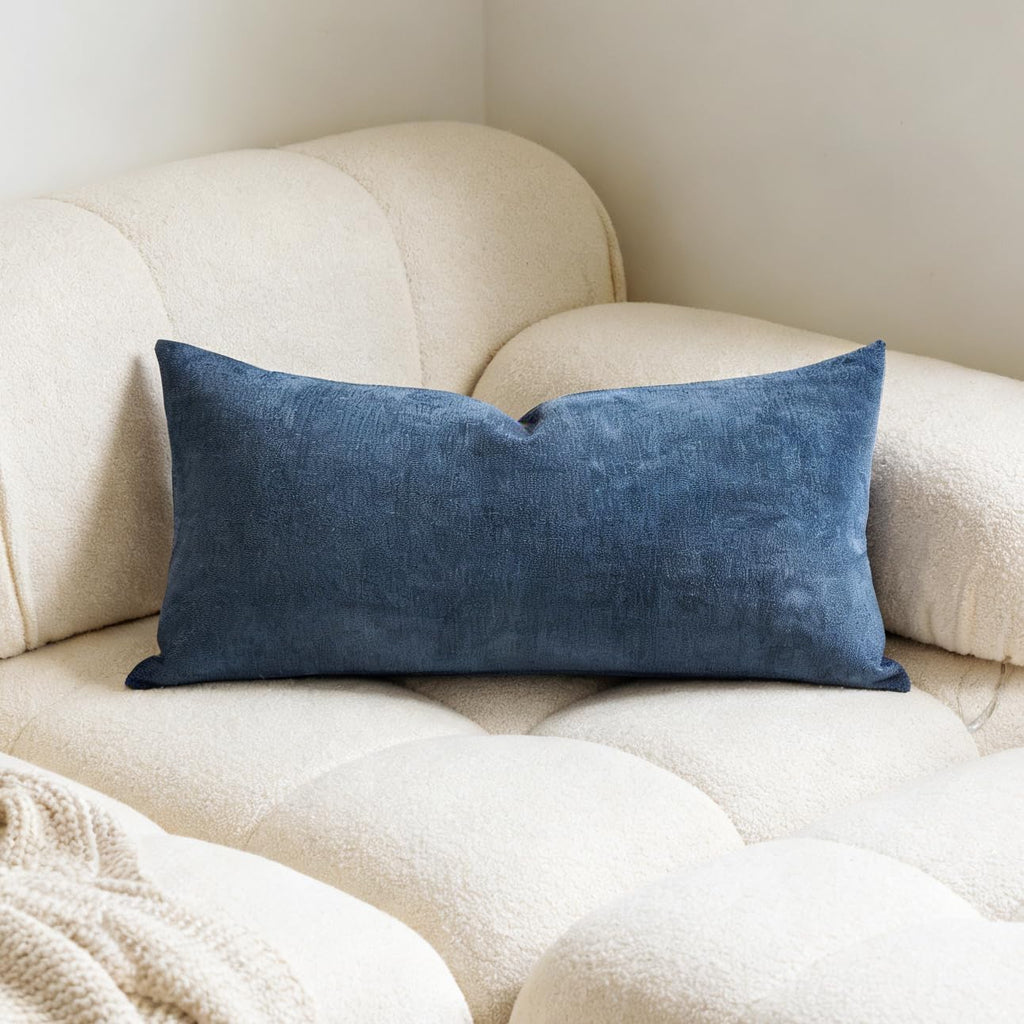 Slow Cow Chenille Rectangular Pillow Cover Pillowcase Decorative Lumbar Throw Pillow Cover for Couch Sofa 12 x 24 Inches Navy Blue