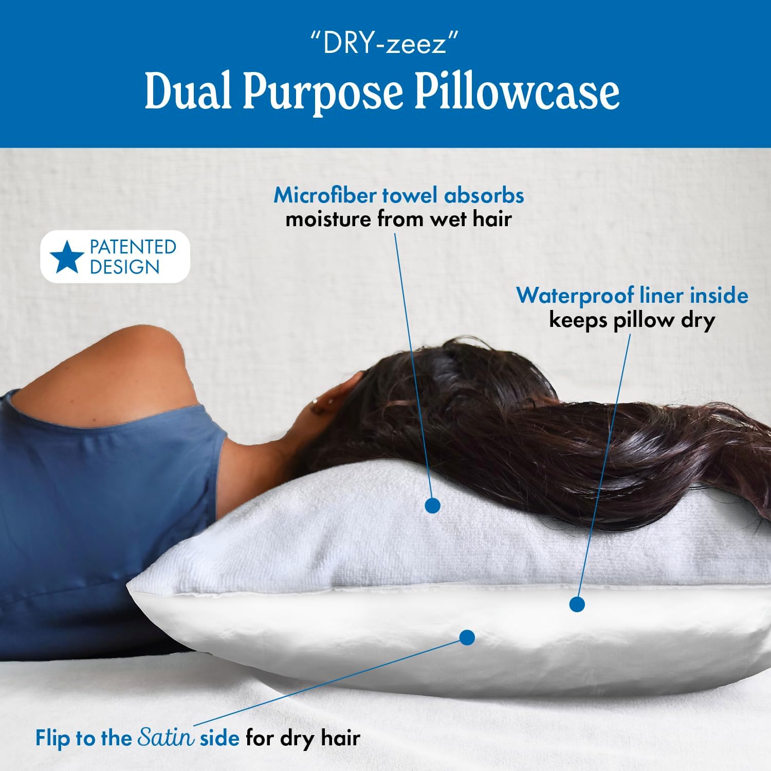 DryZzz Waterproof Pillow Protector Cooling Pillow Case 29"x19" 1pc White Standard Size, Absorbent Towel Pillowcase Dual-Sided Satin & Micro…