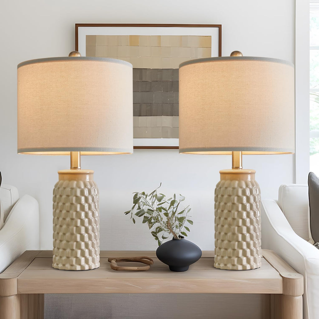 USumkky 20.5" Ceramic Table Lamps Set of 2 - Modern Farmhouse & Boho Style, Bedside Nightstand Lamps for Bedroom, Living Room End Table…