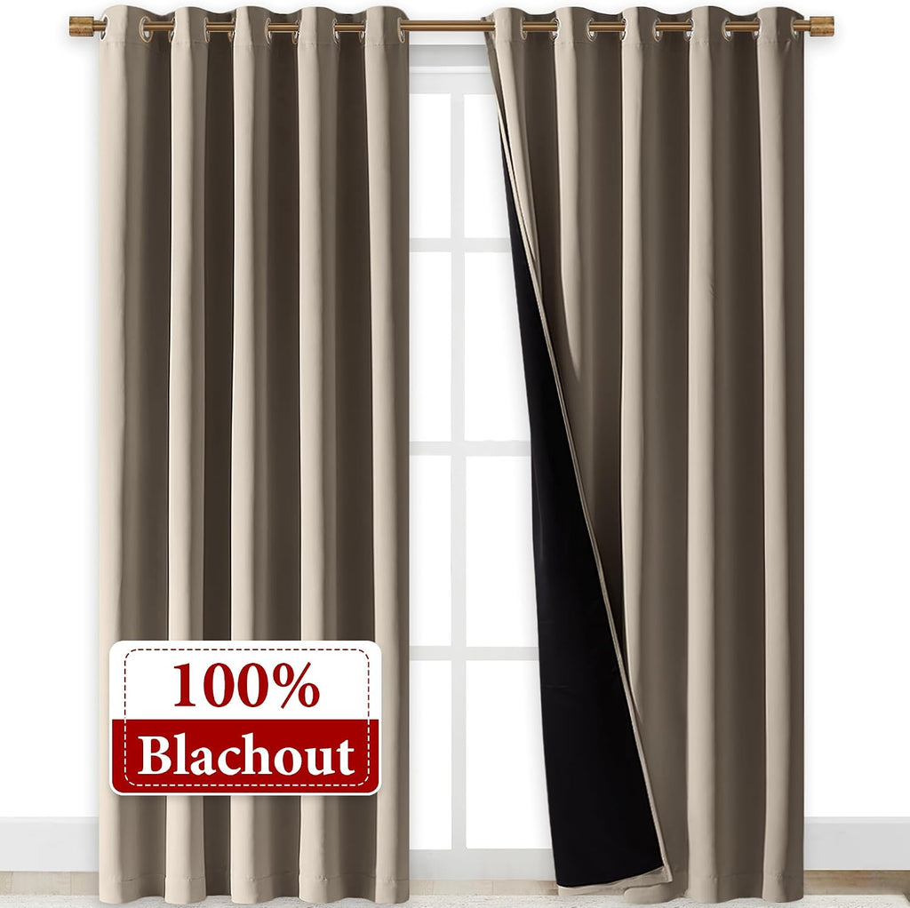 Nicetown Taupe Full Shade Curtain Panels, Pair of Energy Smart & Noise Blocking Out Blackout Drapes for Dining Room Window, Thermal Insulat…