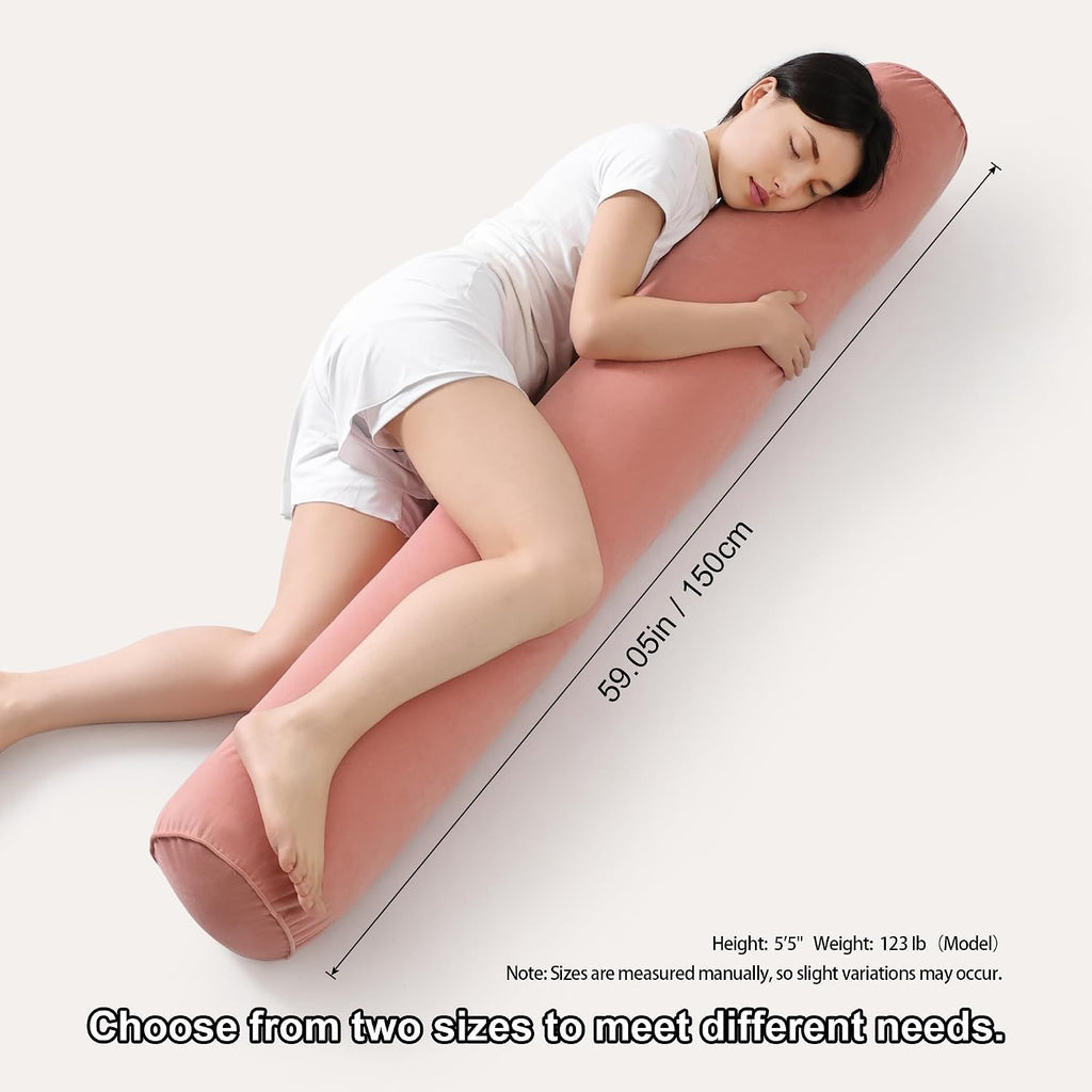 Body Pillow for Adults, Long Round Pillow, Big Cylindrical Pillow, Large Full Bolster Pillows for Side Sleepers (Blush Pink, 59"*7.87")
