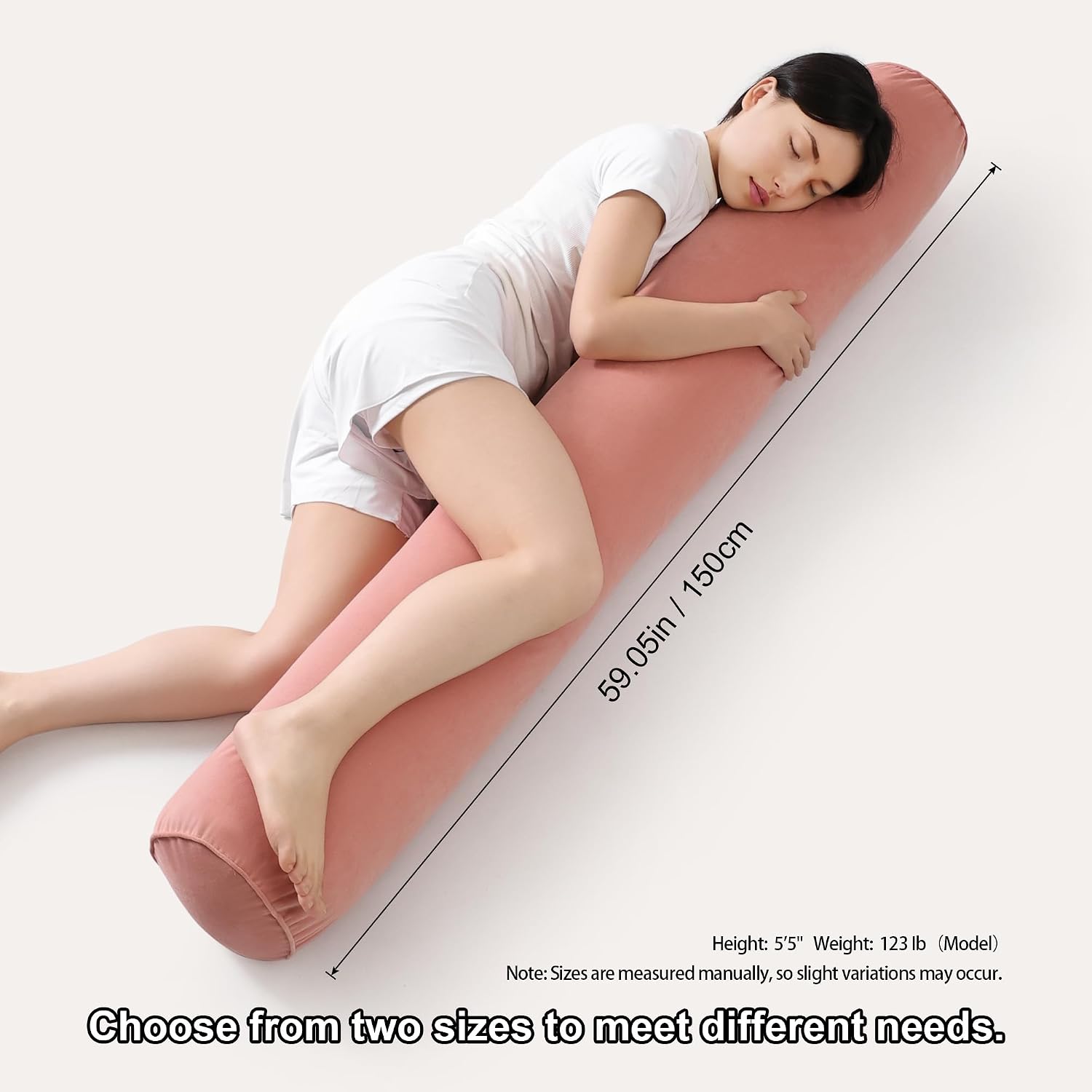 Body Pillow for Adults, Long Round Pillow, Big Cylindrical Pillow, Large Full Bolster Pillows for Side Sleepers (Blush Pink, 59"*7.87")