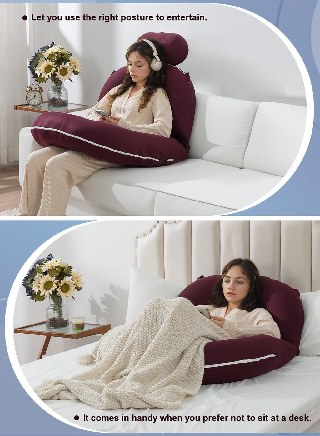Insen Reading Pillow, Back Pillow for Sitting in Bed for Reading, Nurse & Relax, Reading Pillow for Adults, Moms & Kids, Sit Up Pillow for…