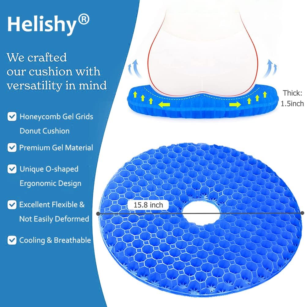 Helishy Donut Pillow for Tailbone Pain, Gel Seat Cushion Donut Cushion Hemorrhoid Relief Butt Cushion - Breathable Honeycomb Office Chair C…