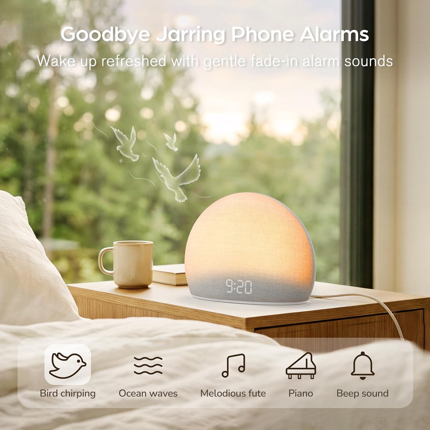 HOUSBAY Sunrise Alarm Clock with White Noise Sound Machine – Wake-Up Light for Bedroom, 5 Gentle Alarm Sounds, 20 Soothing Sleep Sounds…