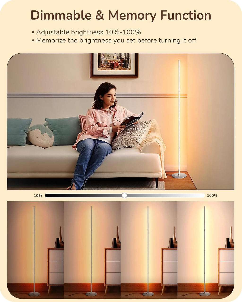 Edishine LED Corner Floor Lamp, Minimalist Dimmable Mood Light, Adjustable Height, 57.5" Tall Floor Lamp for Bedroom, Living Room, Home Off…