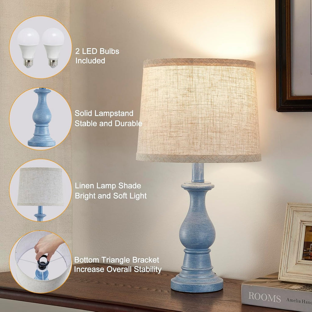 Vintage Table Lamp for Living Room Bedroom, 18.5" Farmhouse Bedside Lamps Nightstand Lamp Set of 2, Table Lamps with Oatmeal Linen Lamp…
