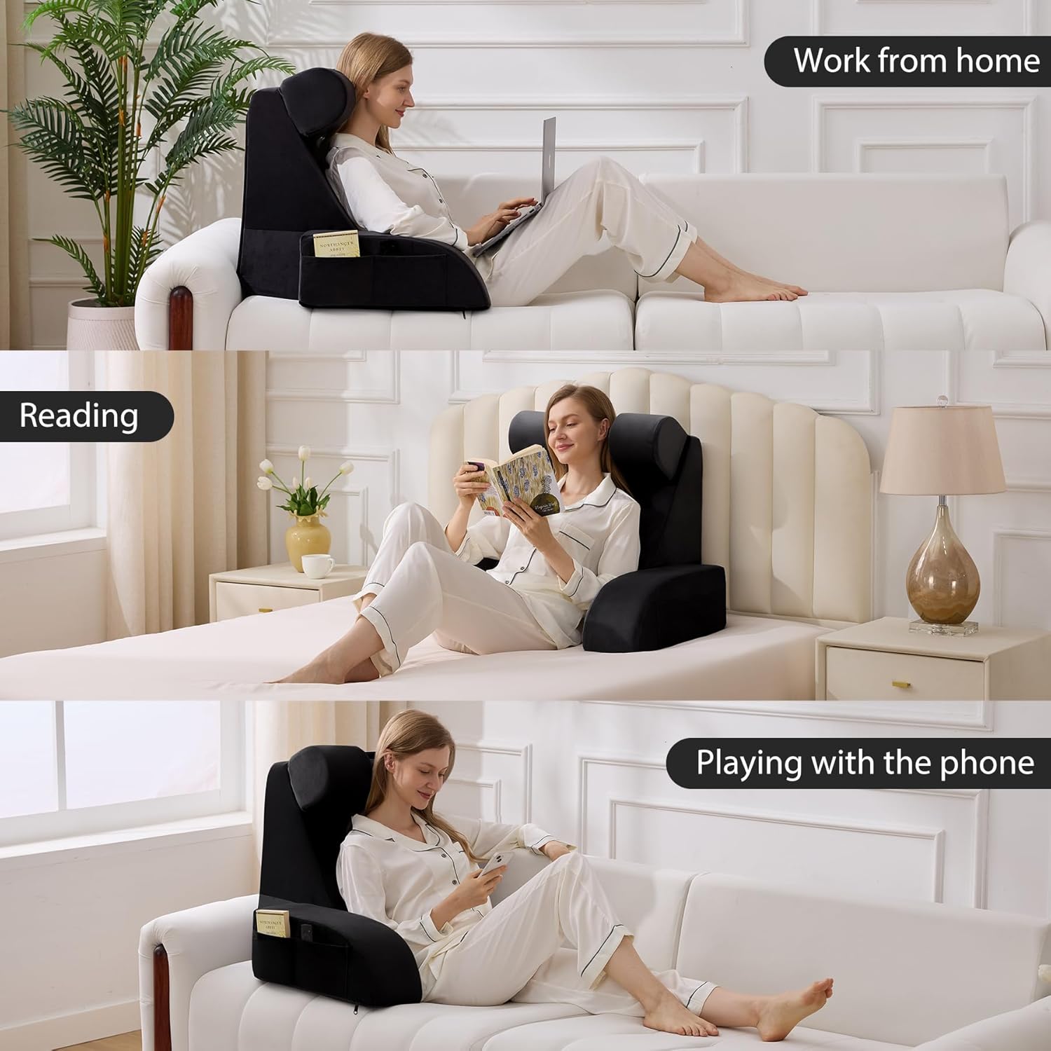 Velorose Reading Pillow for Sitting in Bed Adult, Back Pillow for Bed Sitting up, Backrest Pillow with Arms, Back Support Pillows for Gamin…