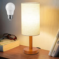 LALISU Small Table Lamp Nightstand Lamp Linen Lampshade Bedroom Wood Base Small Bedside Lamp for Night Stands, Desk Lamps for Reading…