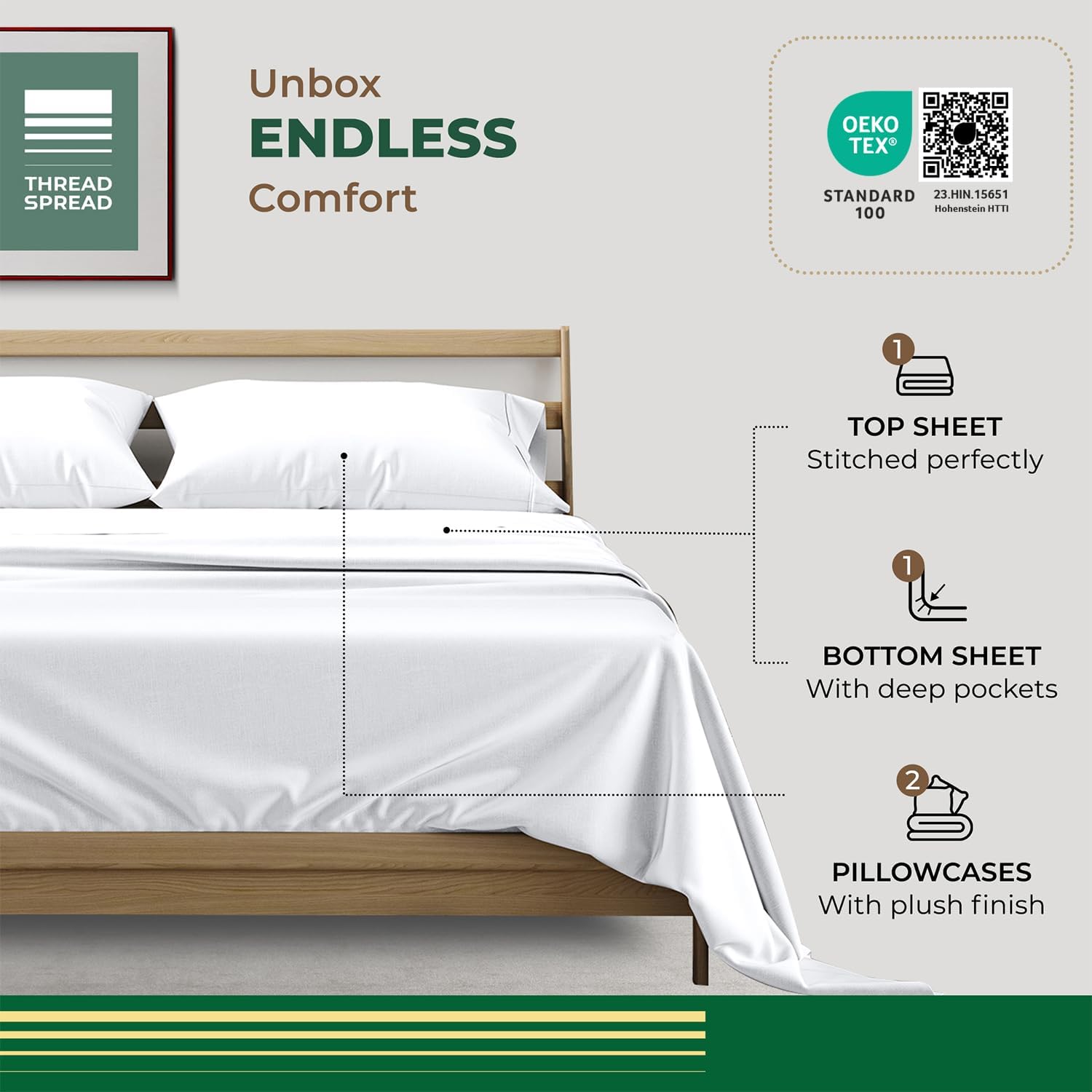 THREAD SPREAD 100% Organic Cotton Sheets Full Size - 4 PC Organic Cotton Full Size Percale Weave Sheet Set, Soft, Cooling, Crisp &…