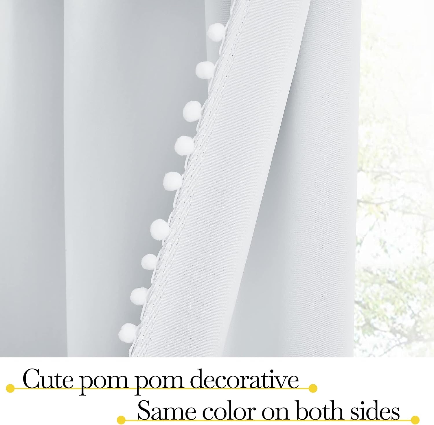 NICETOWN 2 Panels Blackout Curtains, Rod Pocket Bedroom Curtain Panels 63" Length, Pompom Thermal Insulated Room Darkening Drapes for…