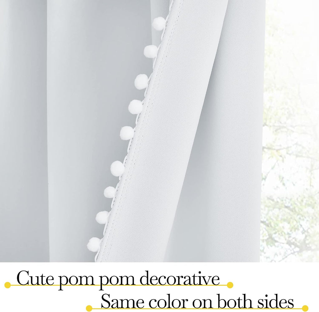 NICETOWN 2 Panels Blackout Curtains, Rod Pocket Pom Pom Girls Room Darkening Curtains, Boho Style Thermal Insulated Princess Girls Drapes…