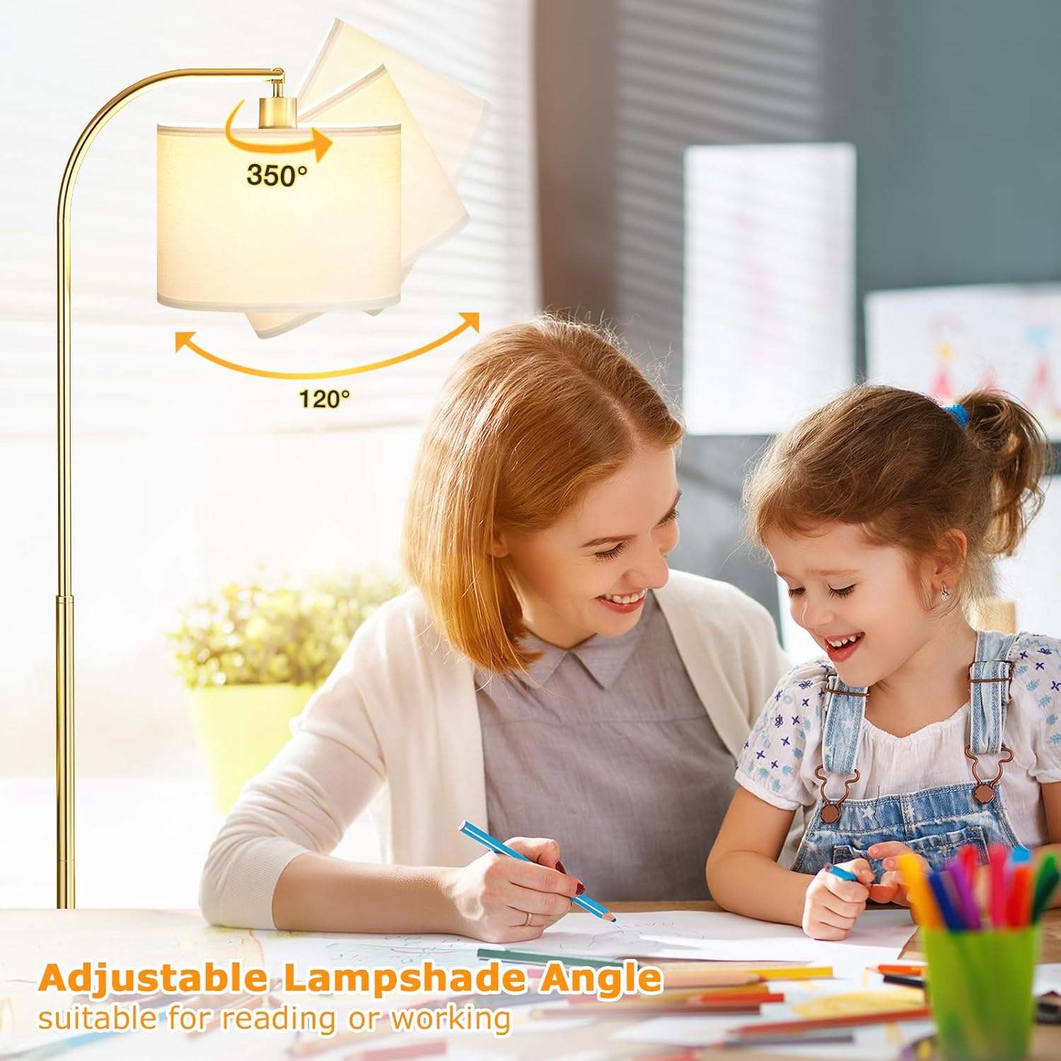 Ambimall Arc Floor Lamp with Remote and Stepless Dimmable Bulb, Colors Temperature & Brightness Adjustable, Floor Lamps for Living Room(Whi…