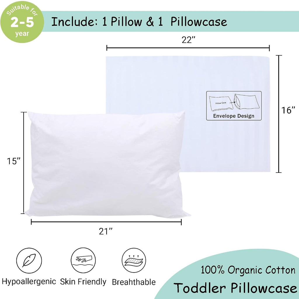 ZPECC-ABrandThatHasBeenFocusedOnBeddingFor20Years ZPECC Toddler Pillow with Pillowcase - 16x22 Organic Cotton Hypoallergenic Kids Pillow, B…