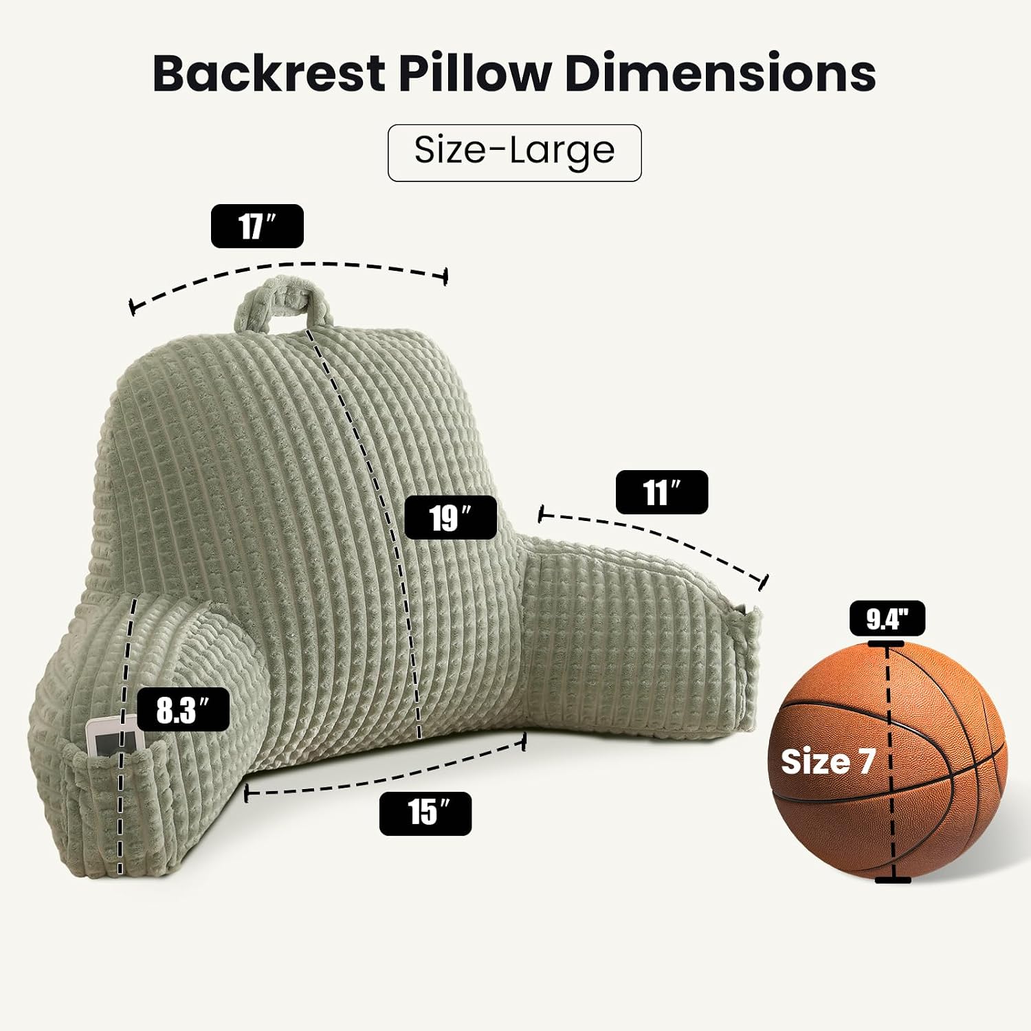 Pajeo Multi-Purpose Bed Pillow for Sitting Up,19" Flannel Backrest Pillow with Arms for Seniors & Pregnancy Support, Oeko-TEX Certified Sitt…