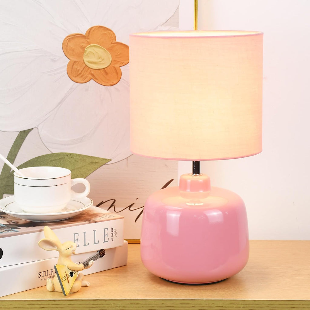 Oslo Small Ceramic Table Lamp for Living Room and Bedroom, Modern Kids Night Table Lamp, Φ7.09×H13.39IN, Bulb Excluded, Pink