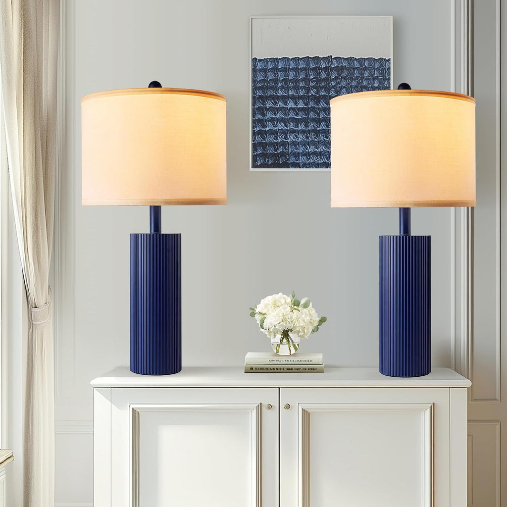 24.5" Blue Table Lamps Set of 2, Modern Living Room Touch Lamps with USB C+A Ports, 2 Bulbs Included, Table Light Fixture for Nightstand…