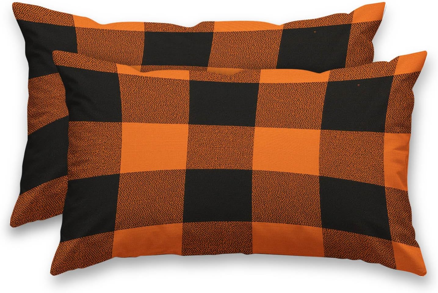 HOMETITUTE Pillow Covers Decorative Pack of 2 Satin 12x20 Inch Orange Black Buffalo Plaid Art Lumbar Throw Pillow Cases for Sofa Couch…