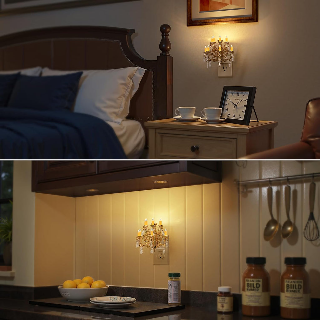 Briignite LED Night Lights Plug into Wall, Chandelier Night Light with Dusk to Dawn Light Sensor, Dimmable Golden Nightlight Plug in…