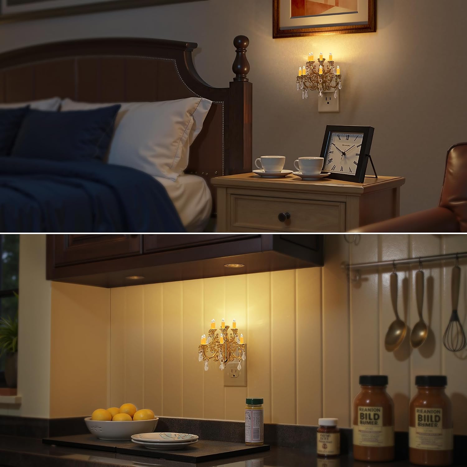 Briignite LED Night Lights Plug into Wall, Chandelier Night Light with Dusk to Dawn Light Sensor, Dimmable Golden Nightlight Plug in…