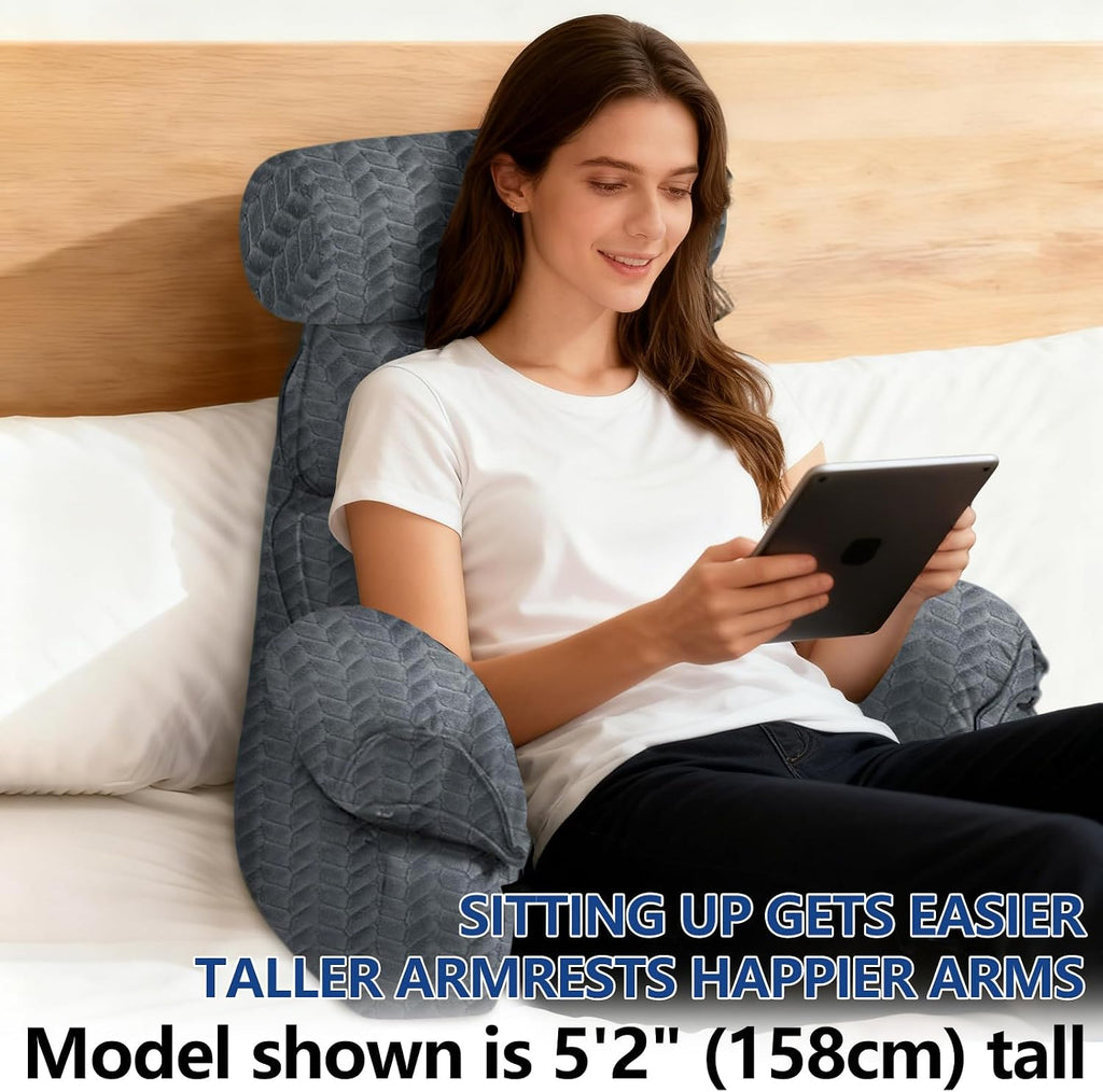 FXXUDVNIIN Back Pillow for Bed Sitting up – with 9.4" Armrests Bed Pillow for Sitting up, Inch Arms for Support, Ideal for Reading…