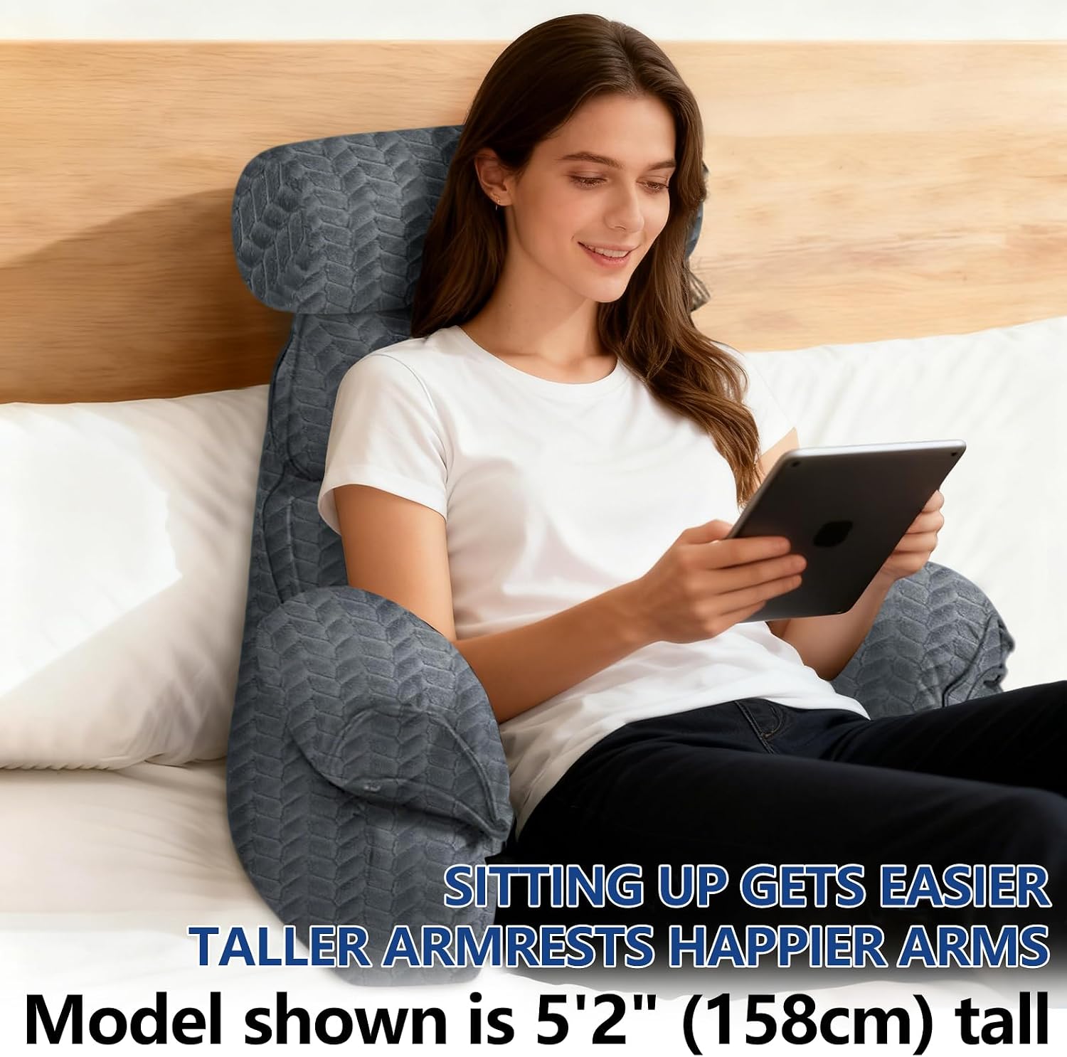 FXXUDVNIIN Back Pillow for Bed Sitting up – with 9.4" Armrests Bed Pillow for Sitting up, Inch Arms for Support, Ideal for Reading…