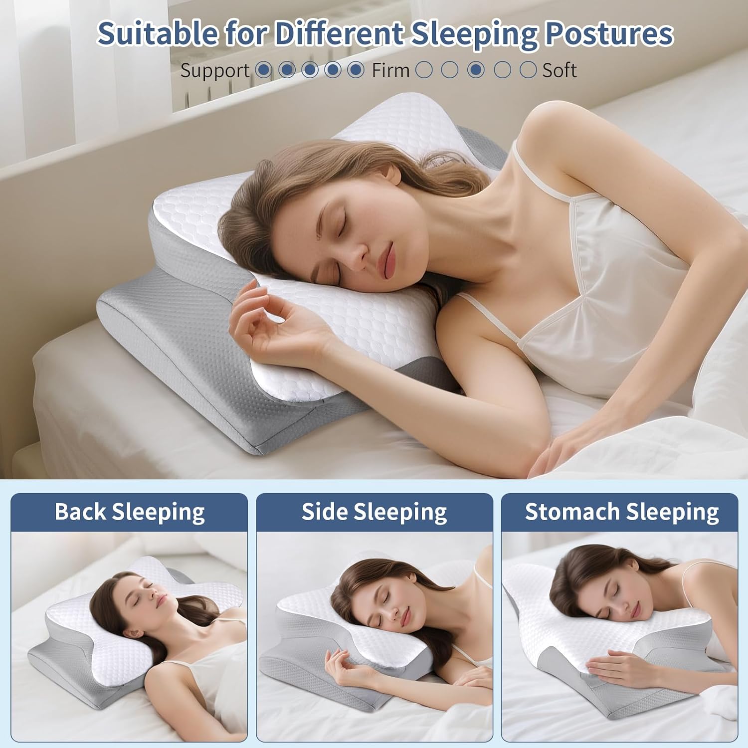 Bespillow Cervical Neck Pillow for, Ergonomic Contour Pillow, Orthopedic Memory Foam Neck Support Pillow for Side, Back & Stomach Sleepers…