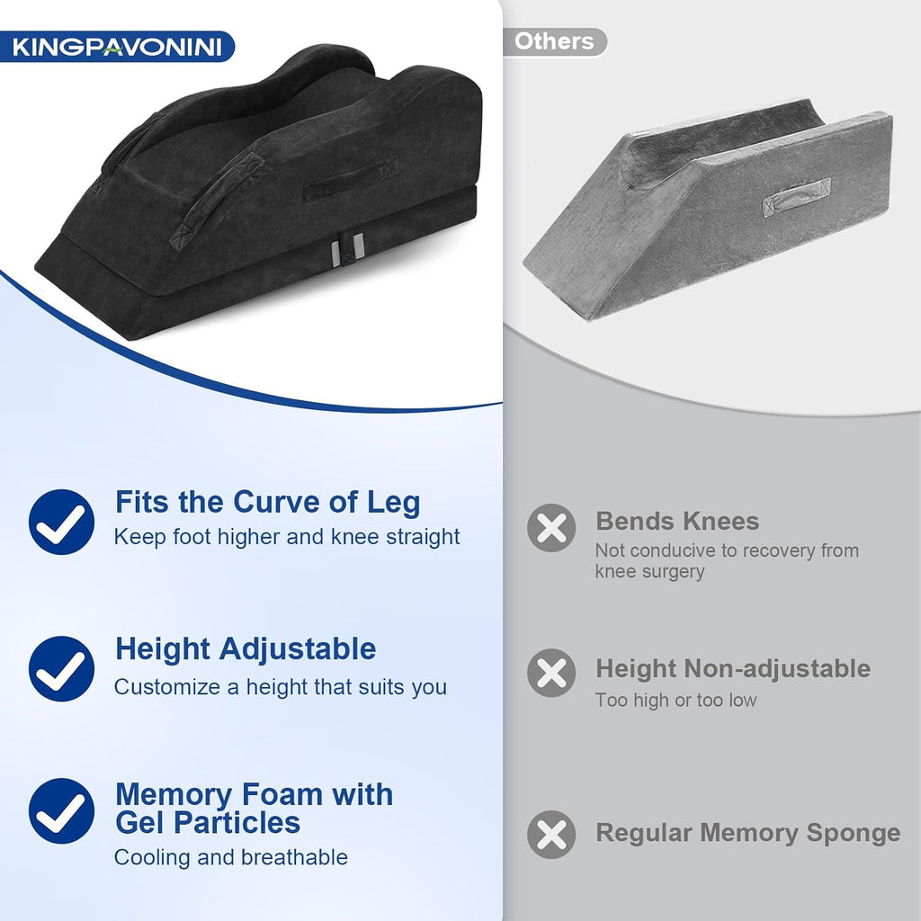 KingPavonini Adjustable Leg Elevation Pillows for After Surgery, Ergonomic Curve Keeps Knee Straight, Memory Foam Leg Pillow Elevation for…