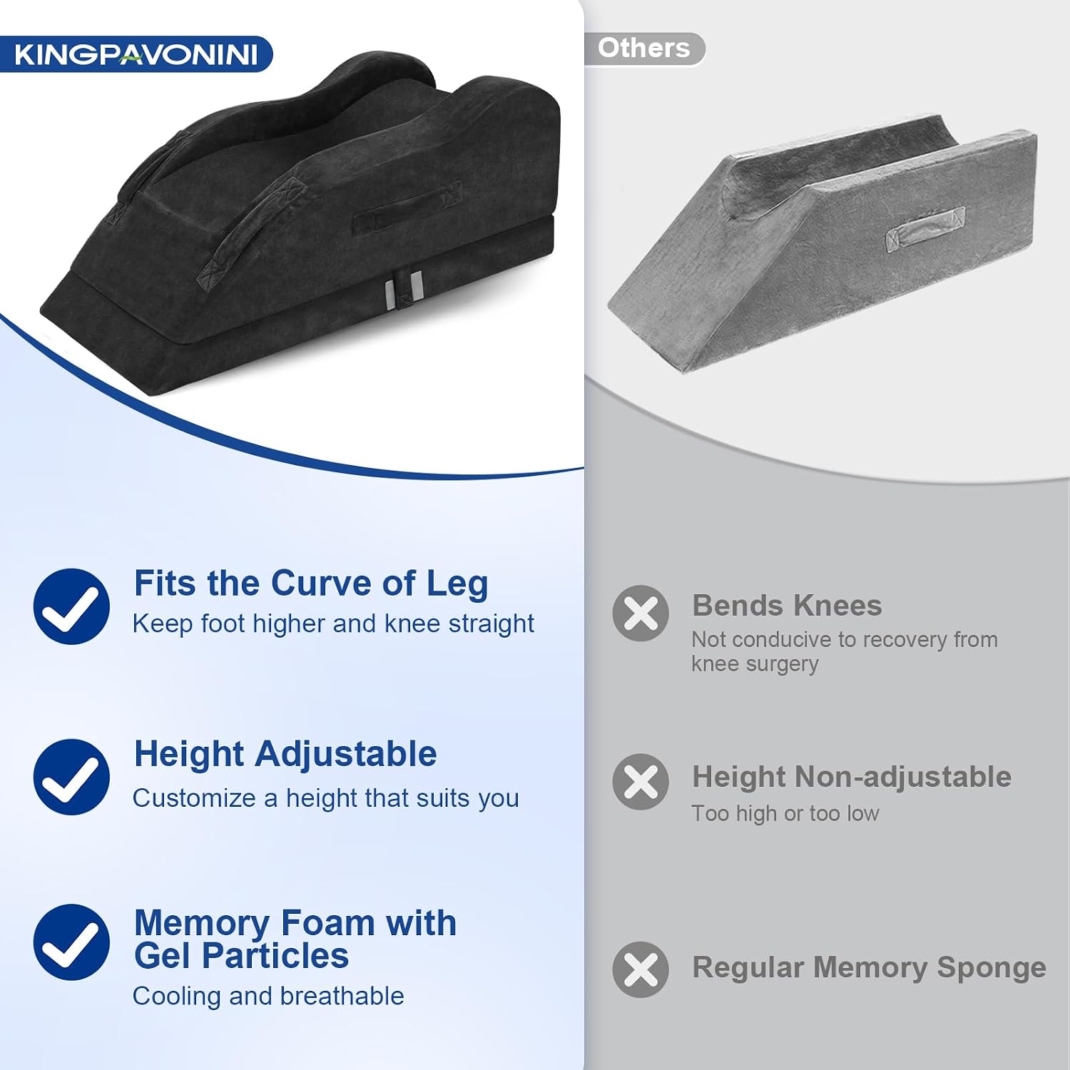 KingPavonini Adjustable Leg Elevation Pillows for After Surgery, Ergonomic Curve Keeps Knee Straight, Memory Foam Leg Pillow Elevation for…