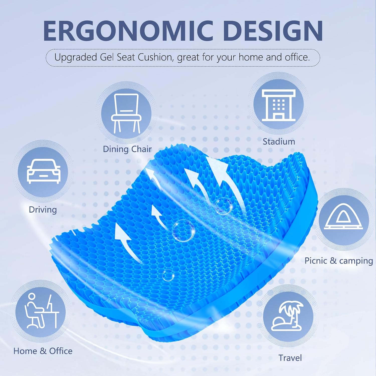 Tsmertor Gel Seat Cushion, Thicken Big Office Chair Cushion Chair Seat Pads for Long Sitting, Sciatica & Hip, Egg Seat Cushion for Wheelch…