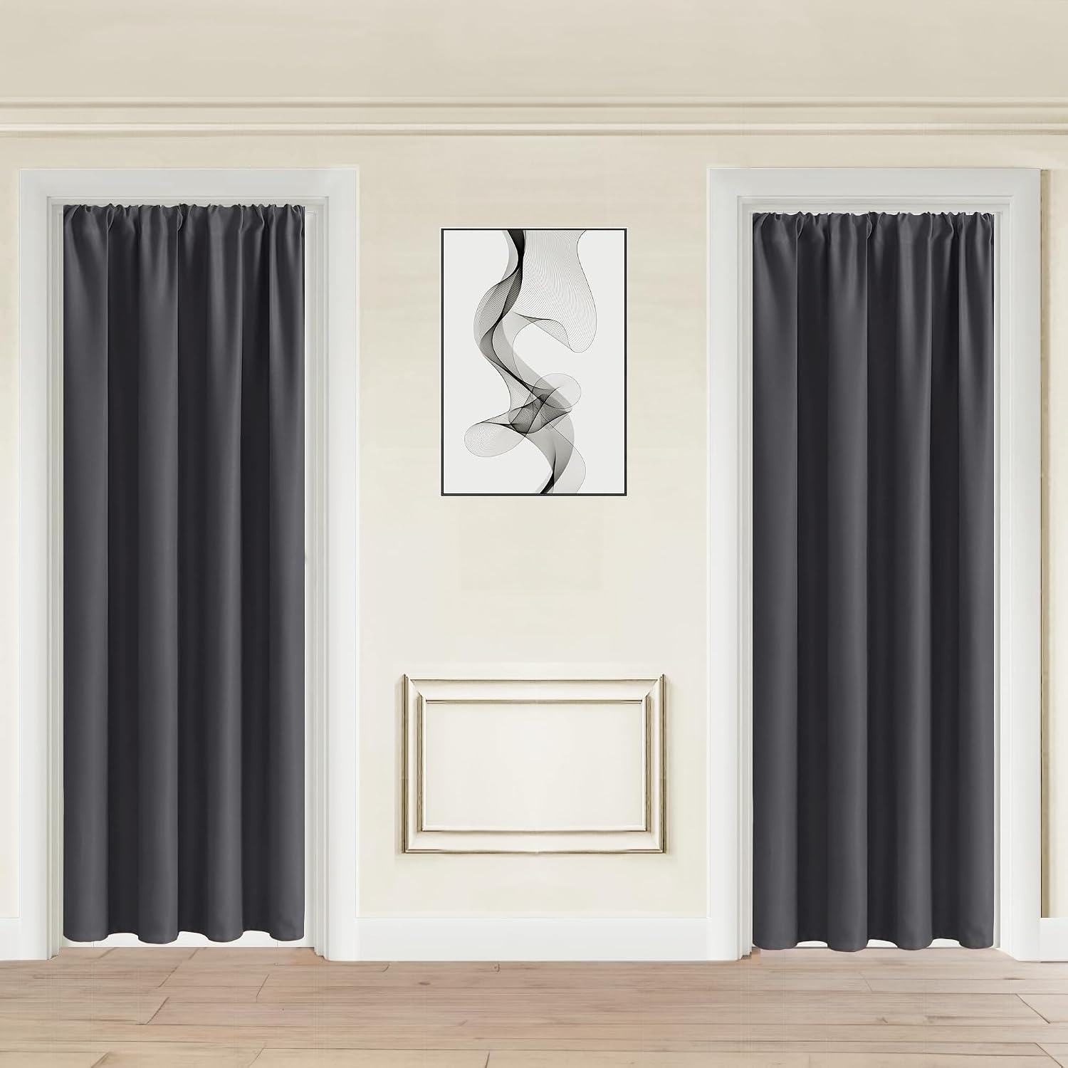 Jiuzhen Blackout Doorway Curtains 80 inch Length - 2 Panels Thermal Insulated Privacy Soundproof Rod Pocket Closet Door Curtains Room Divid…