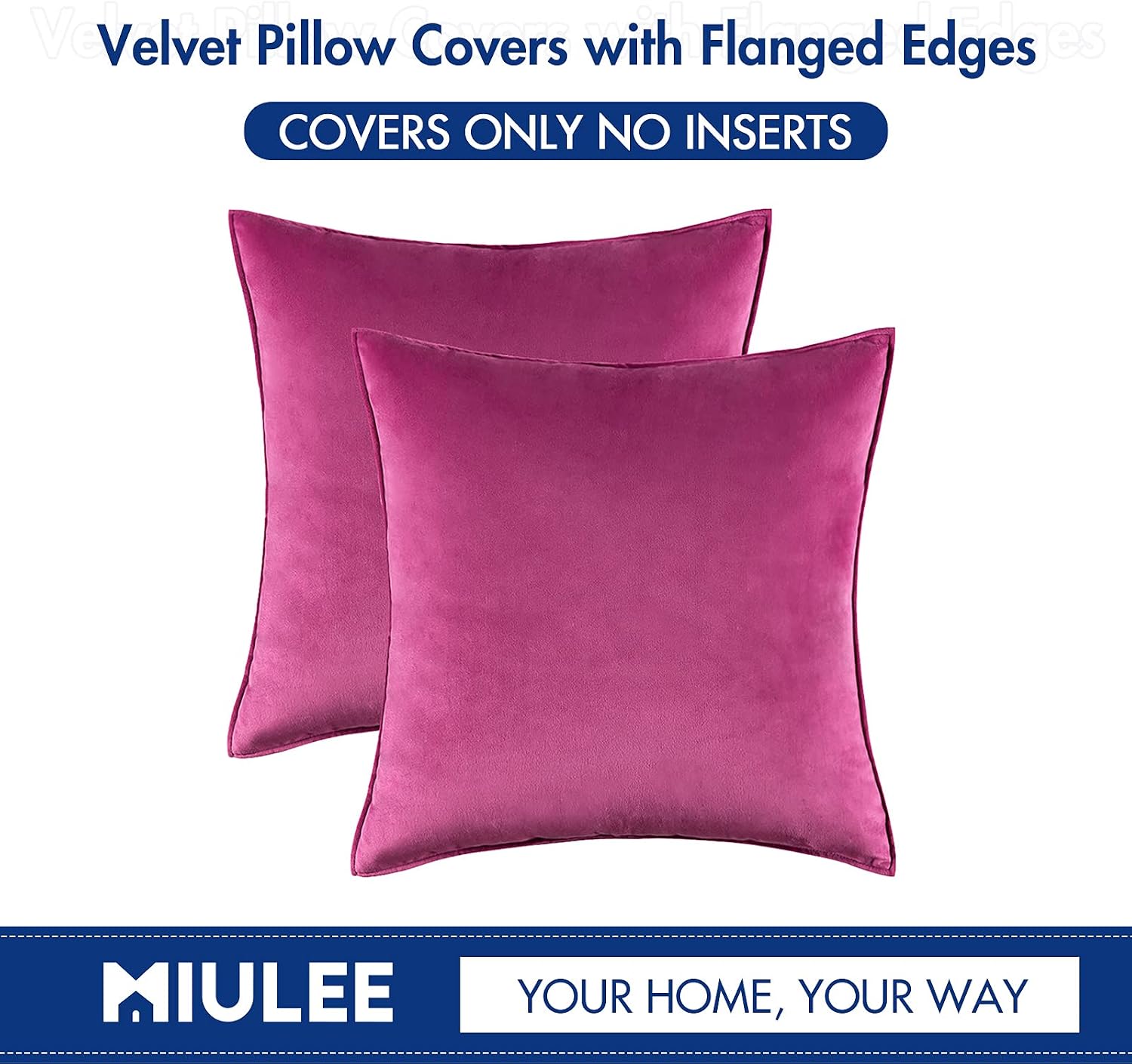 Miulee Summer Hot Pink Velvet Throw Pillow Covers 26x26 Soft Decorative Solid Square Euro Sham Cushion Cases Pack of 2 Modern Luxury Home D…
