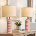 USumkky 24" Modern Ceramic Pink Bedside Lamp Set of 2 Table Lamp for Bedroom Decor Farmhouse Table Lamp for Living Room Office Dorm