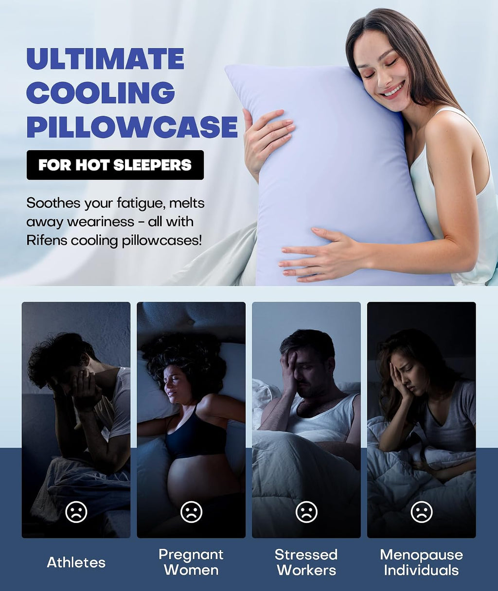 Rifens Ice Cooling Pillowcase for Hot Sleepers, Instantly Cool, Stays Cold All Night, Softer Than Silk Pillow Cases, Pillow Covers with Inv…