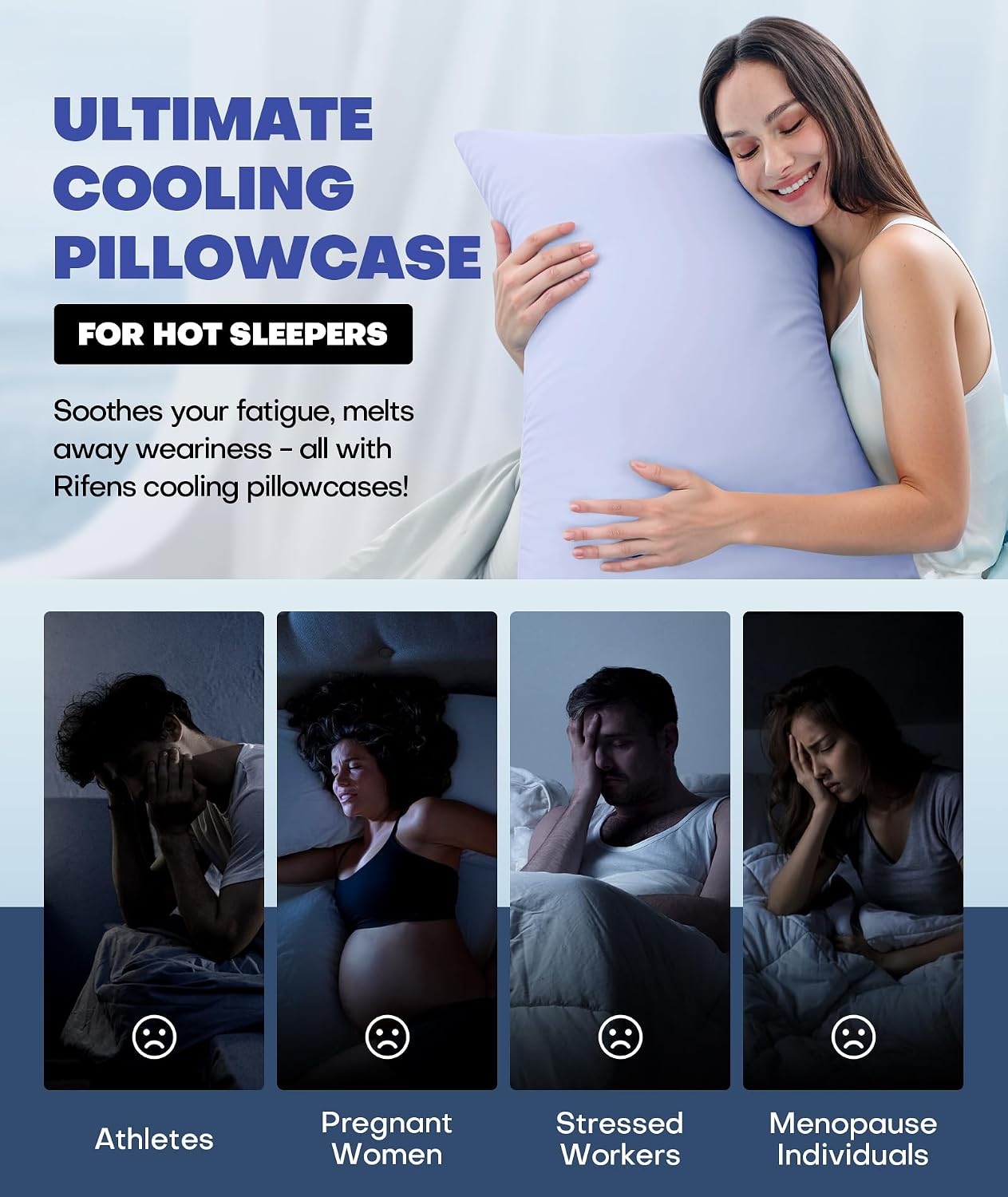 Rifens Ice Cooling Pillowcase for Hot Sleepers, Instantly Cool, Stays Cold All Night, Softer Than Silk Pillow Cases, Pillow Covers with Inv…
