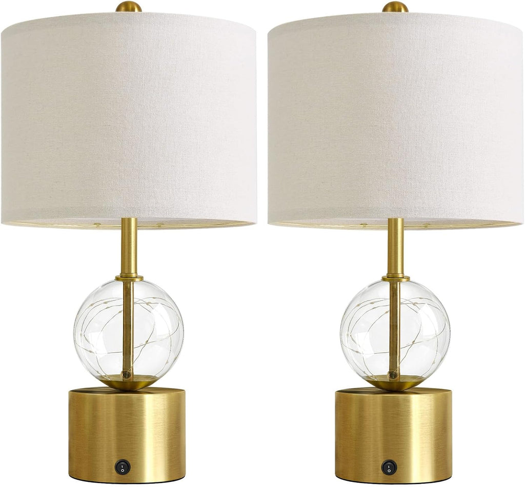 Oneach 20.5" Small Bedside Table Lamps for Bedroom Nightstands, Gold Glass Modern Table Lamps Set of 2 with USB A+C Charging Port, Night…