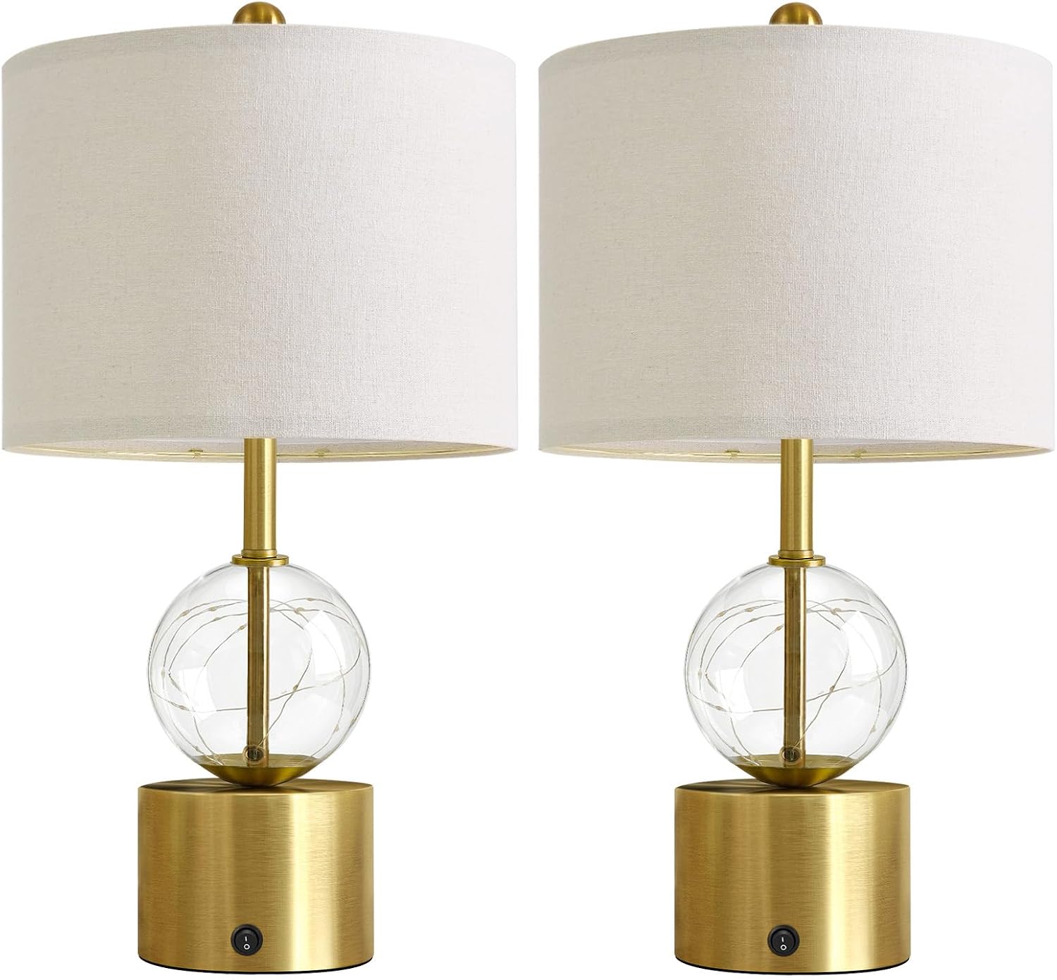 Oneach 20.5" Small Bedside Table Lamps for Bedroom Nightstands, Gold Glass Modern Table Lamps Set of 2 with USB A+C Charging Port, Night…