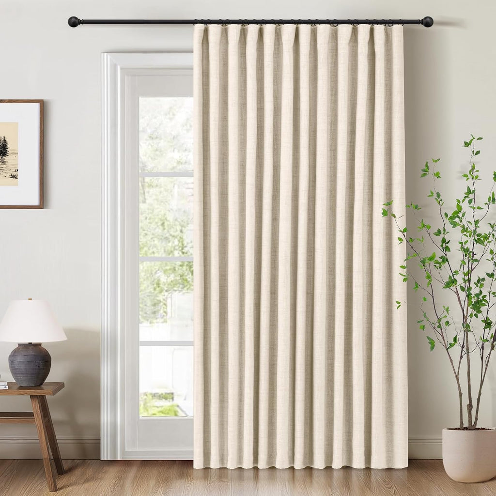 INOVADAY 100% Blackout Curtains for Bedroom, Cream Black Out Curtains 84 Inch Long, Clip Rings Linen Blackout Drapes, Thermal Insulated…
