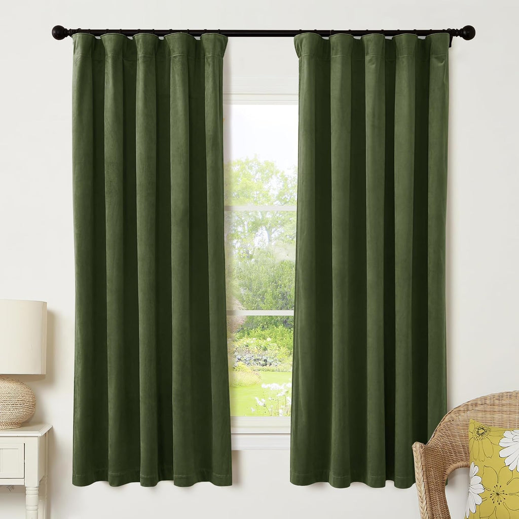 Rybhome RYB HOME Elegant Green Velvet Curtains 120 inches Long, Light Blocking, Thermal Insulated, Stylish Velvet Drapes with Hook Belt for…
