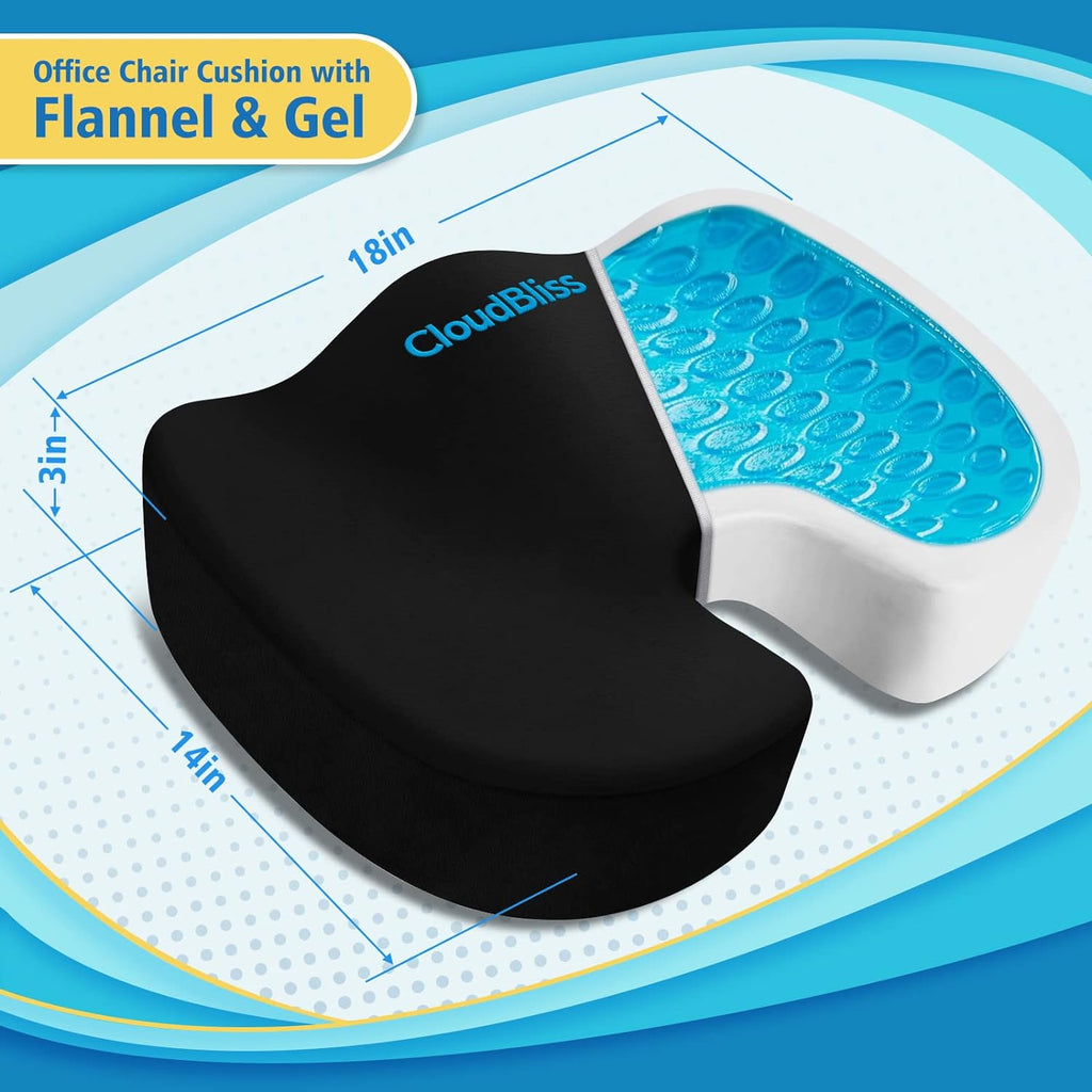 CloudBliss Gel Seat Cushion - Cooling Gel Enhanced Memory Foam Ergonomic Seat Cushion for Long Sitting for Office, Game, Car, Automotive…