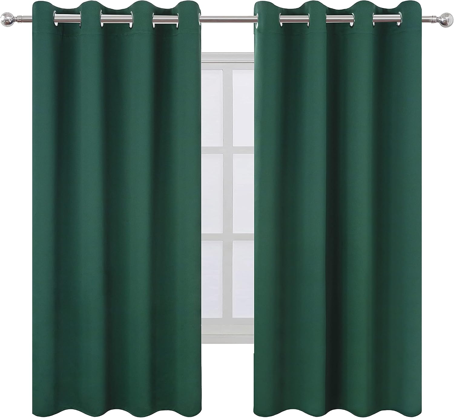 Lemomo Dark Green Blackout Curtains 66 x 63 Inch Length/Set of 2 Curtain Panels/Thermal Insulated Room Darkening Blackout Curtains for Bedr…