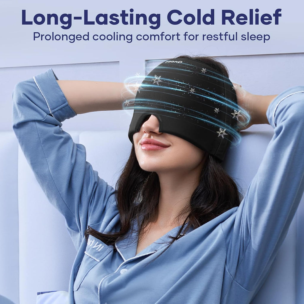 Qnoon Migraine Relief Cap, Headache Relief Cap Mask Products, Cooling Odorless Gel Ice Head Wrap for Tension, Stress, Hangover & Puffy Eyes…