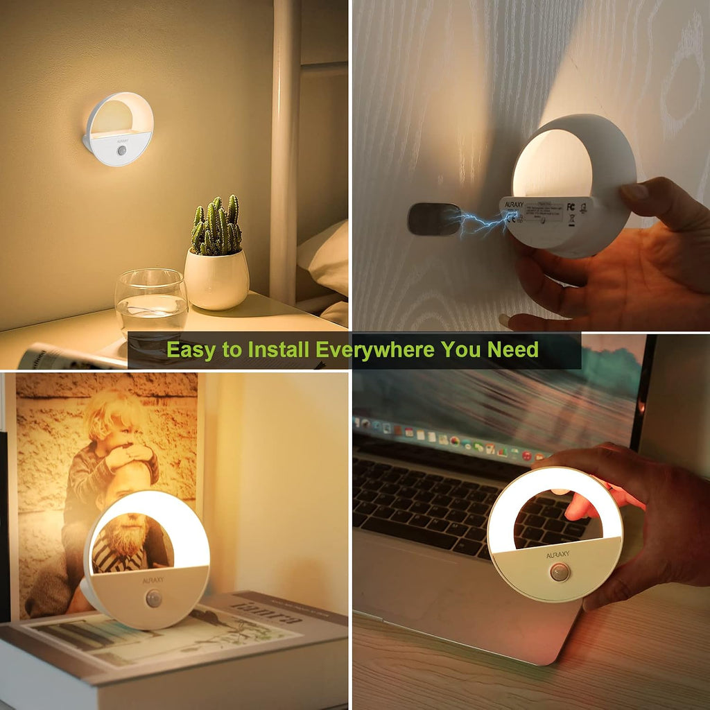 AURAXY Rechargeable Battery Night Light, Motion Sensor Night Light, LED Warm White Magnetic Stick-on Motion Sensored Hallway Light, with…