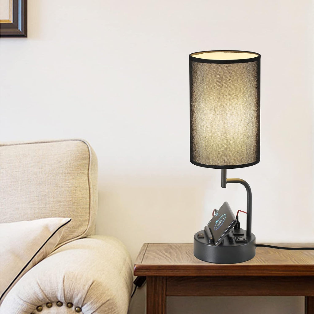 Dreamholder Table Lamp with 3 USB Charging Ports, Modern Desk Lamp with AC Outlet and Phone Stands, Perfect Bedside Lamp for Bedroom…